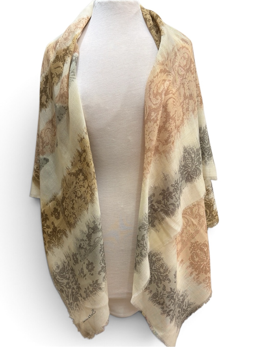 Vintage Saldarini 100% Wool Oversized Shawl Wrap Made in Italy Floral